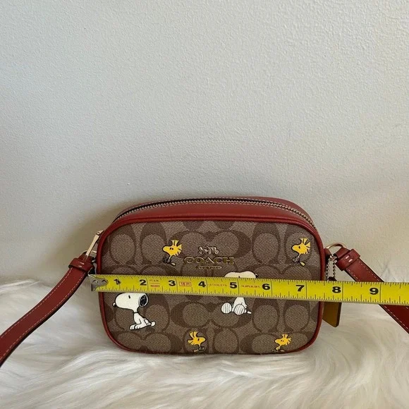 Coach Peanuts Snoopy Woodstock Jamie Camera Bag Signature Canvas Crossbody Brown - Picture 8 of 9